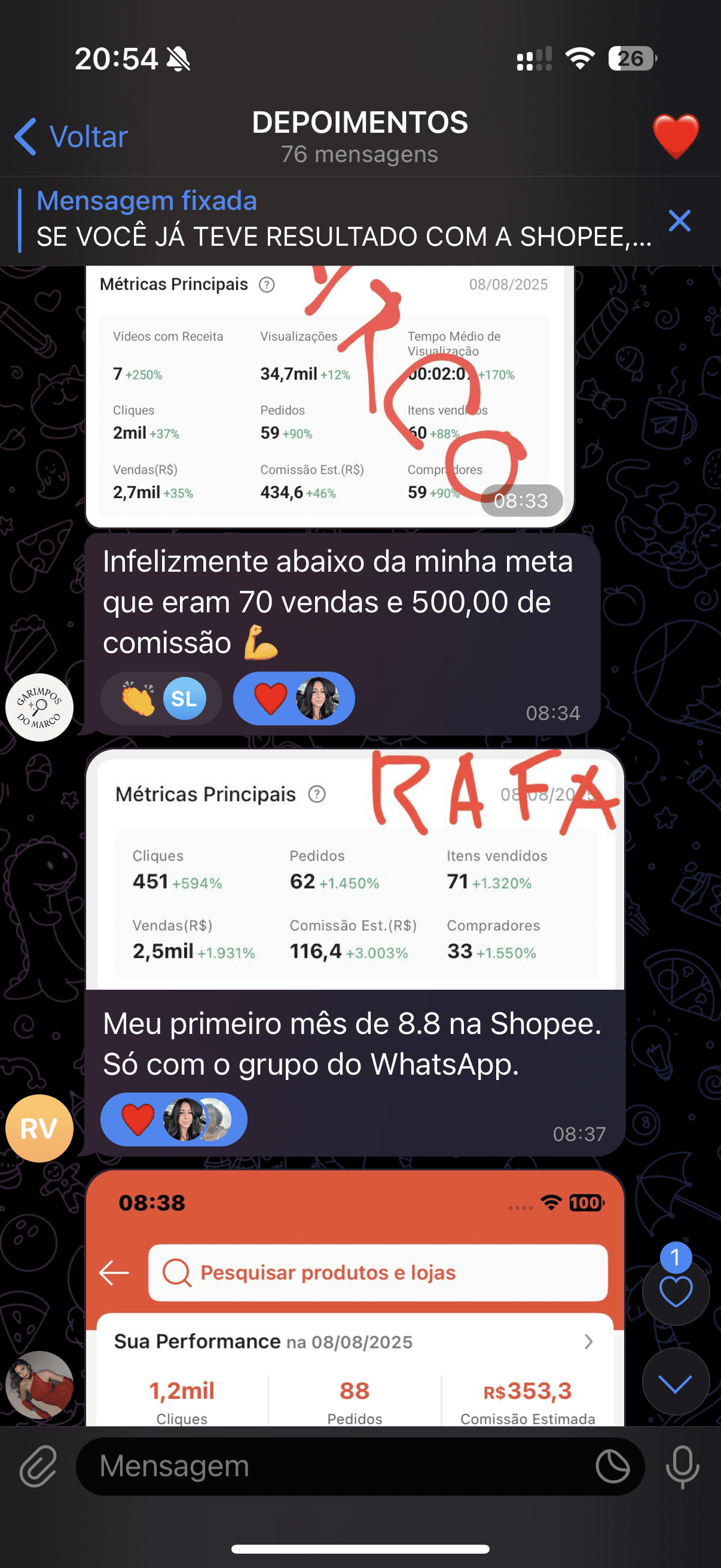 Cliente relatando resultados positivos com os vídeos