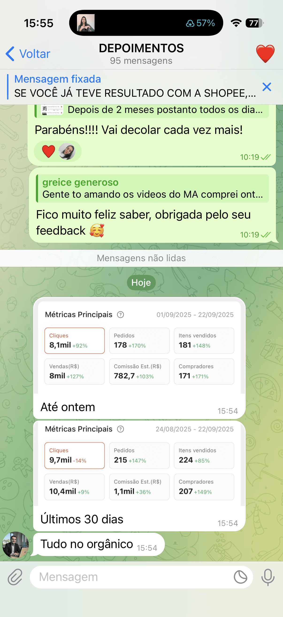 Feedback de afiliado destacando autoridade nas campanhas