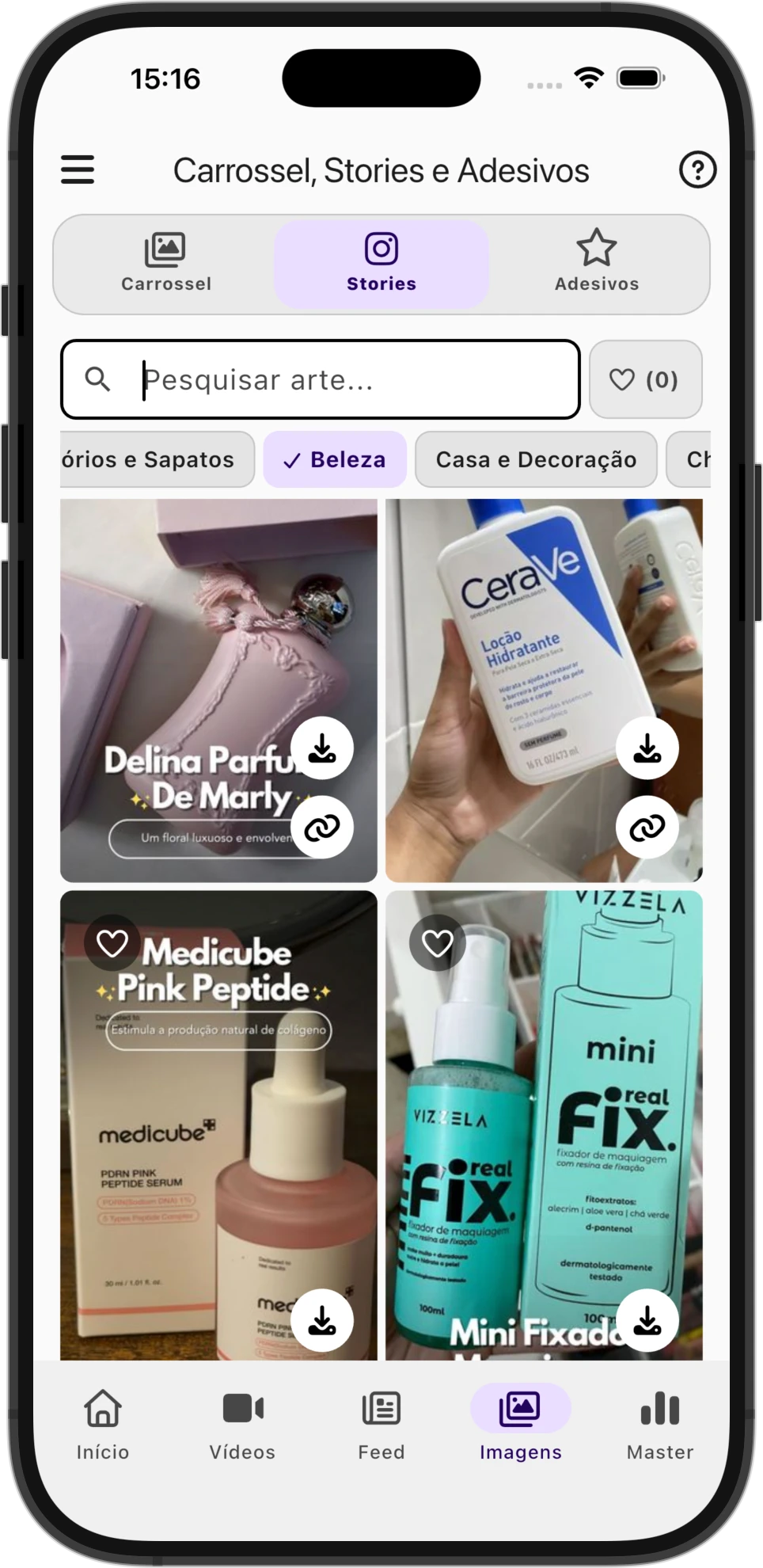 Tela com artes para Stories